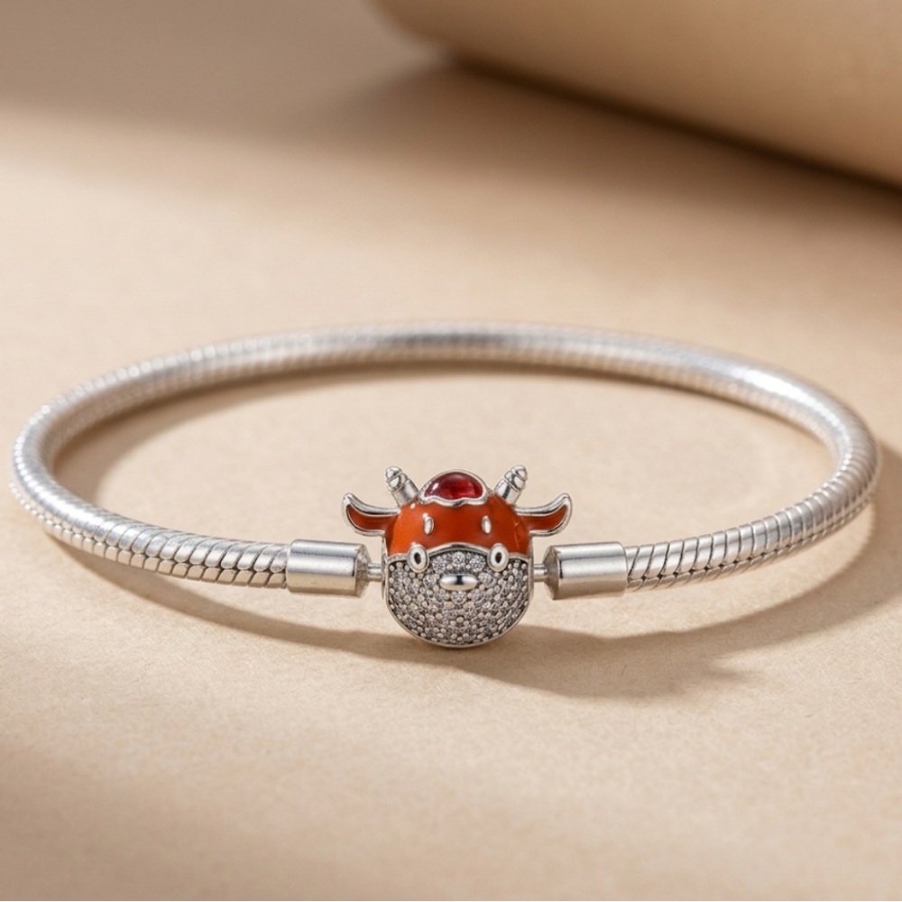 Sterling Silver Orange Ox Charm Bracelet